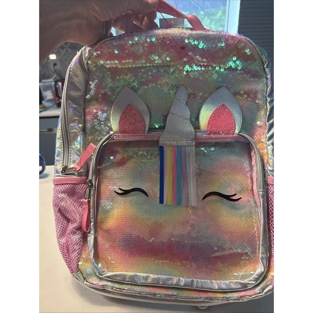 Cat & Jack 16” Flip Sequin Pink Unicorn Backpack Kids NWT NEW Fast Free Shipping